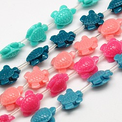 Chapelets de perles en corail synthétique, teinte, tortue, couleur mixte, 15x12x7mm, Trou: 2mm, Environ 22 pcs/chapelet, 11.5 pouce