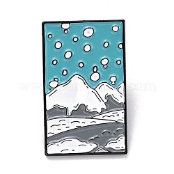 Snow Mountain Enamel Pin, Rectangle with Scenery Alloy Enamel Brooch for Backpack Clothes, Electrophoresis Black, Cyan, 30.5x19x10.5mm, Pin: 1mm.