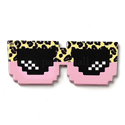 Lindos colgantes de acrílico opaco impreso, gafas con colgante de leopardo, rosa, 55x21.5x2.5mm, agujero: 2 mm