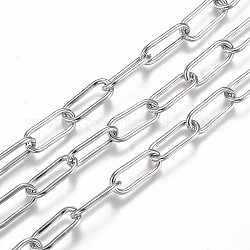 304 acero inoxidable cadenas de clips, cadenas portacables alargadas estiradas, con carrete, sin soldar, color acero inoxidable, link: 17x7x1.5 mm, aproximadamente 16.4 pie (5 m) / rollo