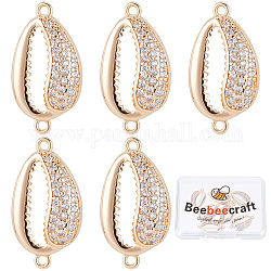 Beebeecraft 10Pcs/Box Cubic Zirconia Sea Shell Link Charms 18K Gold Plated Brass Oval Ocean Beach Connectors Double Loop Bail Connector for Jewelry Making Necklace Bracelet