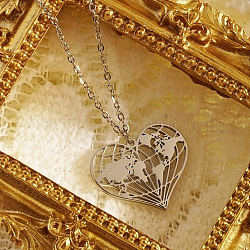 Sweet Stainless Steel Hollow Heart Pendant Necklace for Valentine's Day, Goddess Day.