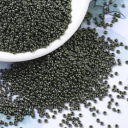Perles rocailles miyuki rondes, Perles de rocaille japonais, 11/0, (rr459) olive métallique, 2x1.3mm, Trou: 0.8mm, à propos 1100pcs / bouteille, 10 g / bouteille