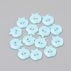 2-Hole Acrylic Buttons, Apple, Light Sky Blue, 14x13x2mm, Hole: 1.5~2mm