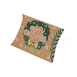 Scatole di cuscini di cartone per caramelle a tema natalizio, confezione regalo spuntino caramelle ghirlanda di natale dei cartoni animati, verde, piega: 7.3x11.9x2.6 cm