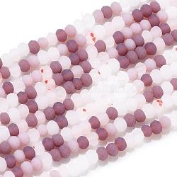Sfaccettate perle di vetro fili, smerigliato, rondelle, rosa antico, 2.5~3.2x1.8~2.6mm, Foro: 0.8 mm, circa 185~186pcs/filo, 15.55~15.75 pollice (39.5~40 cm)