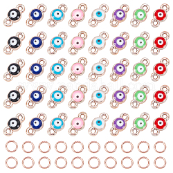 Nbeads 160Pcs 8 Colors CCB Enamel Links Connectors, with Brass Jump Rings, Evil Eye, Mixed Color, 14x7x3.5mm, Hole: 1.8mm, 20pcs/color