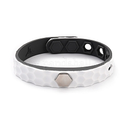 Bracelets plats en cordon de silicone, bracelet réglable en perles hexagonales pour hommes femmes, blanc, 9.92 pouce (25.2 cm)