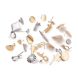 Accessoires de boucles d'oreilles en acier inoxydable et en laiton, formes mixtes, mixedstyle, couleur mixte, 14.5~39x9~29mm, Trou: 0.6mm, pin: 0.8 mm