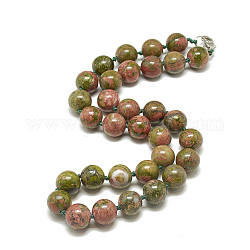 Natürliche unakite Perlenketten, mit Alu-Karabiner, Runde, 18.8 Zoll ~ 19.2 Zoll (48~49 cm), Runde: 10 mm