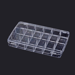 Recipientes de almacenamiento de abalorios de plástico, 18 compartimentos, Rectángulo, Claro, 29x18x4.3 cm