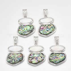Mixed Shell Big Pendants, with Alloy Findings and Resin Bottom, Colorful, 56x44x5.5mm, Hole: 15.5x7mm