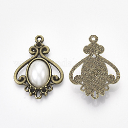 Antique Bronze Plated Alloy Pendant Rhinestone Settings, with Resin, Flower, Creamy White, Fit for 2mm Rhinestone, 33x23.5x5mm, Hole: 1.4mm