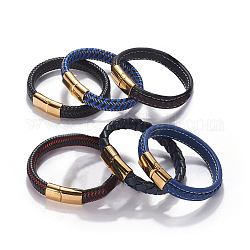 Bracelets de cordon en cuir rétro, avec fermoirs magnétiques en 304 acier inoxydable, couleur mixte, 8-3/4 pouce (22.1 cm), 12.5mm