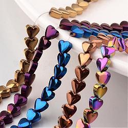 Electroplate Non-magnetic Synthetic Hematite Bead Strands, Heart, Mixed Color, 6x6x3mm, Hole: 1mm, about 71pcs/strand, 15.7 inch