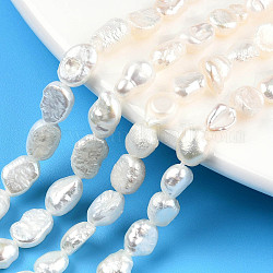 Fili di perle di perle d'acqua dolce coltivate naturali, due lati lucido, colore conchiglia, 6.5~9x5.5~6.5mm, Foro: 0.7 mm, circa 43~51pcs/filo, 13.39 pollice (34 cm)