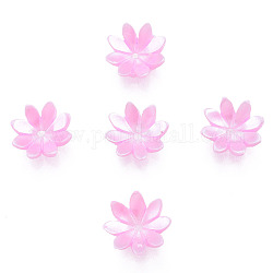 Tapas de abalorios de perlas de imitación de resina, multi-pétalo, flor, rosa, 10x10x3mm, agujero: 1 mm
