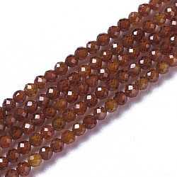Perles de zircon cubique, facette, ronde, orange foncé, 3x2.5~3mm, Trou: 0.3mm, Environ 114~141 pcs/chapelet, 15.1~16.4 pouce (38.4~41.8 cm)