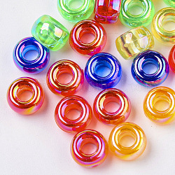 Kunststoff-Perlen, ab Farbe plattiert, Großloch perlen, Fass, Mischfarbe, 9x6 mm, Bohrung: 4 mm