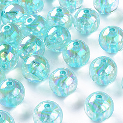 Perles en acrylique transparente, de couleur plaquée ab , ronde, turquoise pale, 16x15mm, Trou: 2.8mm, environ 220 pcs/500 g