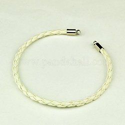 Braided PU Leather Cord Bracelet Making, with Brass Cord Ends, Nice for DIY Jewelry Making, White, 165x3mm