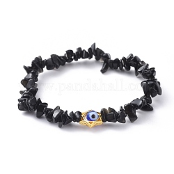 Puces bracelets extensibles en pierre noire naturelle, avec perles au chalumeau et cadre de perles en alliage, pour juif, étoile de david, 2-3/8 pouce (6.2 cm)
