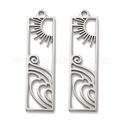 304 Stainless Steel Pendants, Hollow, Rectangle with Sun Charm, Stainless Steel Color, 40.5x11x1.5mm, Hole: 2mm