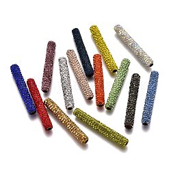 Polymer Clay Rhinestone Tube Beads, with Brass Findings, Mixed Color, 35~35.5x5~5.5mm, Hole: 2.5mm