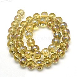 Electroplate Glass Beads Strands, Full Rainbow Plated, Round, Dark Khaki, 6mm, Hole: 1mm, about 56pcs/strand, 12.6inch