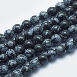 Chapelets de perles de flocon de neige en obsidienne naturelle, ronde, Trou: 2mm, 8mm, Environ 48 pcs/chapelet, 15.3 pouce