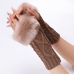 Gants sans doigts à tricoter en fils de fibres de polyacrylonitrile, gants chauds d'hiver moelleux avec trou pour le pouce, chameau, 200~260x125mm