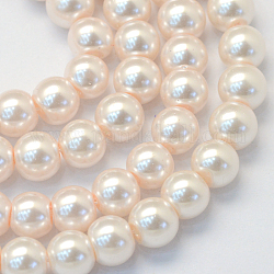 Cottura dipinto di perle di vetro perlato fili di perline rotondo, bianco antico, 6~7mm, Foro: 1 mm, circa 145pcs/filo, 31.4 pollice