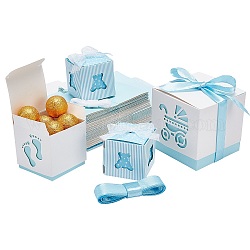 Pandahall Elite 30 définit une boîte cadeau en papier de style 3, décoration de mariage, avec ruban polyester et bébé, pour coffret cadeau baby shower, lumière bleu ciel, 6~8.5x6~8.5x6~8.6 cm, 10 ensembles/style