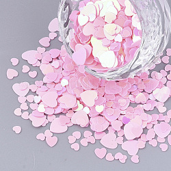 Accesorios del ornamento, paillette plástico pvc / cuentas de lentejuelas, sin agujero / perlas sin perforar, corazón, rosa perla, 3~5.5x3~5.5x0.4mm