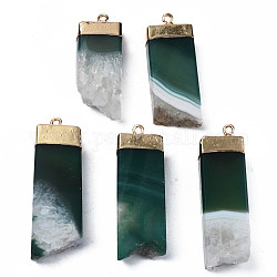 Natural Agate Pendants, Dyed, with Golden Brass Findings, Rack Plating, Nuggets, Green, 40~50x14.5~17x7.5~8.5mm, Hole: 1.8mm