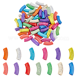 PandaHall Elite 78Pcs 13 Colors Opaque Crackle Acrylic Beads, Curved Tube, Mixed Color, 36x13.5x11.5mm, Hole: 4mm, about 6pcs/color