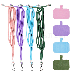 HOBBIESAY 4 Sets 4 Colors Polyester Cord Mobile Straps, Adjustable Phone Lanyard, with TPU Cured Cloth Patch, and Platinum Alloy Swivel Clasps, Mixed Color, 156x0.5cm, 1 set/color