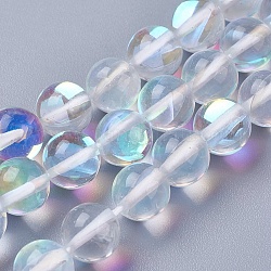 Synthetic Moonstone Beads Strands, Holographic Beads, Round, Clear, 10mm, Hole: 1mm, about 39pcs/strand, 15.16 inch(38.5cm)