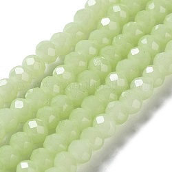 Fili di perle di vetro imitazione giada dipinti al forno, rondelle sfaccettato, verde chiaro, 6x5mm, Foro: 1.2 mm, circa 85pcs/filo, 16.73'' (42.5 cm)