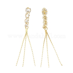 Brass Chains Tassel Big Pendnants, with Clear Glass, Real 18K Gold Plated, 73x6x5mm, Hole: 1mm