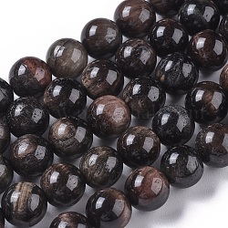 Natürlichen Tigerauge Perlen Stränge, gefärbt und erhitzt, Runde, Kokosnuss braun, 10 mm, Bohrung: 1 mm, ca. 37~40 Stk. / Strang, 15.5 Zoll (40 cm)