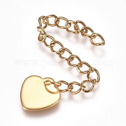 304 Stainless Steel Chain Extender, Curb Chain, with Charms, Heart, Golden, 61mm, Link: 4x3x0.5mm