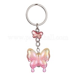 Брелок-бабочка из стекла и акрила, с железным кольцом для ключей, ярко-розовый, 8.5 см