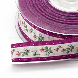 Flower Printed Grosgrain Ribbons, Purple, 1 inch(25mm), about 100yards/roll(91.44m/roll)