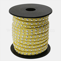 Cordón de ante sintético con tachuelas de aluminio plateado, encaje de imitación de gamuza, amarillo champagne, 5x2mm, aproximamente 20 yardas / rodillo