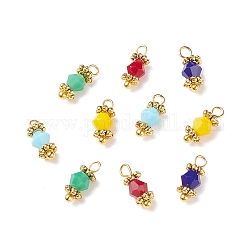 Glass Charms, with Golden Plated Brass Findings, Bicone, Mixed Color, 11x4.5mm, Hole: 1.6mm