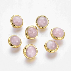 Perlas naturales de cuarzo rosa, con fornituras de latón con borde dorado, redondo, 17~20x13~16mm, agujero: 0.8 mm