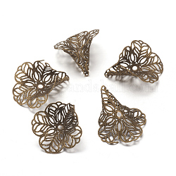Chapeaux de perles fantaisie en laiton, en filigrane, fleur, 3 pétales, couleur de bronze antique, environ 24 mm de large,  largeur de 29 mm, Trou: 1.2mm