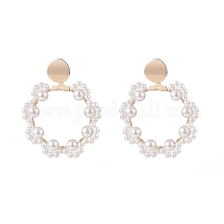 Coquille perle empreinte de patte perlée gros anneau boucles d'oreilles pendantes, boucles d'oreilles pendantes en laiton pour femmes, floral blanc, 50mm, pin: 0.7 mm