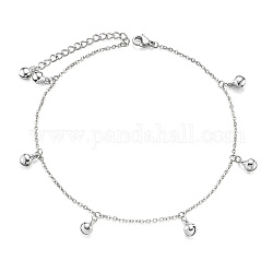 Bracelets de cheville à breloques en laiton Shegrace, avec des chaînes câblées, petite cloche, platine, 9-1/2 pouce (24 cm)